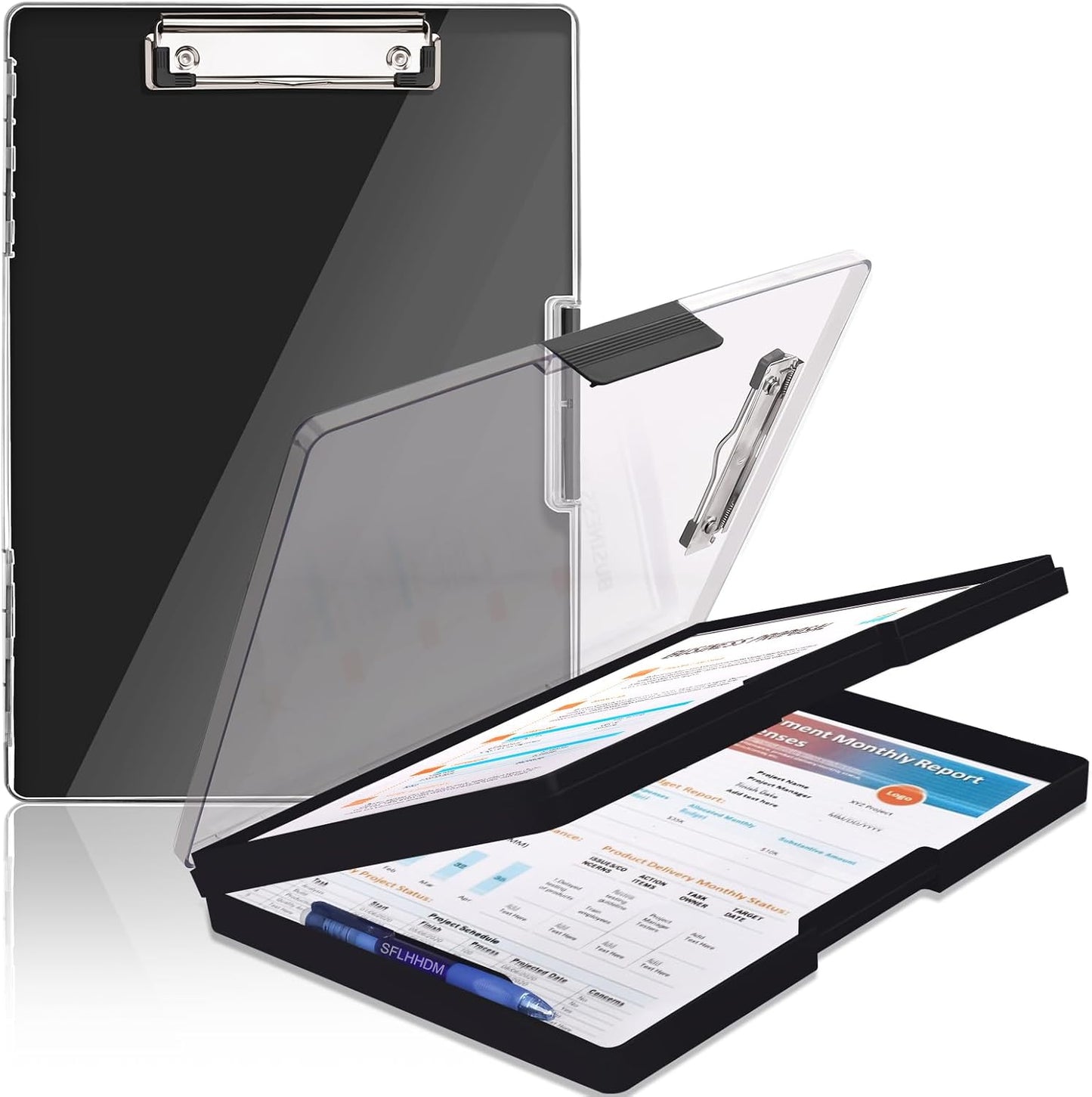 SFLHHDM Clipboard with Storage,Heavy Duty Clip Boards 8.5x11 with 2 Storage Case,Clear Visible Panel Storage Clipboards,Side Opening Nursing Clipboard Folder for Office Supplies-Light Purple