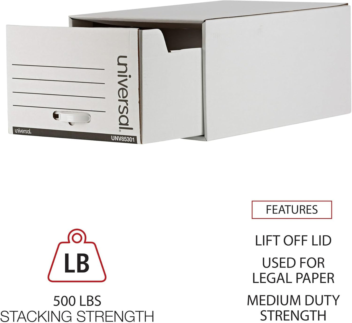 Universal Basic-Duty Economy Record Storage Boxes, 10 Pack, Letter/Legal Files, 12" x 15" x 10", White,