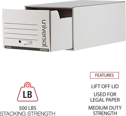 Universal Basic-Duty Economy Record Storage Boxes, 10 Pack, Letter/Legal Files, 12" x 15" x 10", White,