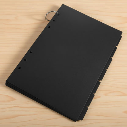 Thinp A5 6 Ring Binder Dividers with Tabs, 7-Pack Plastic A5 Tab Dividers Black Binder Index Divider Insertable Planner Inserts 6 Hole for Notebooks and Binders (Black)