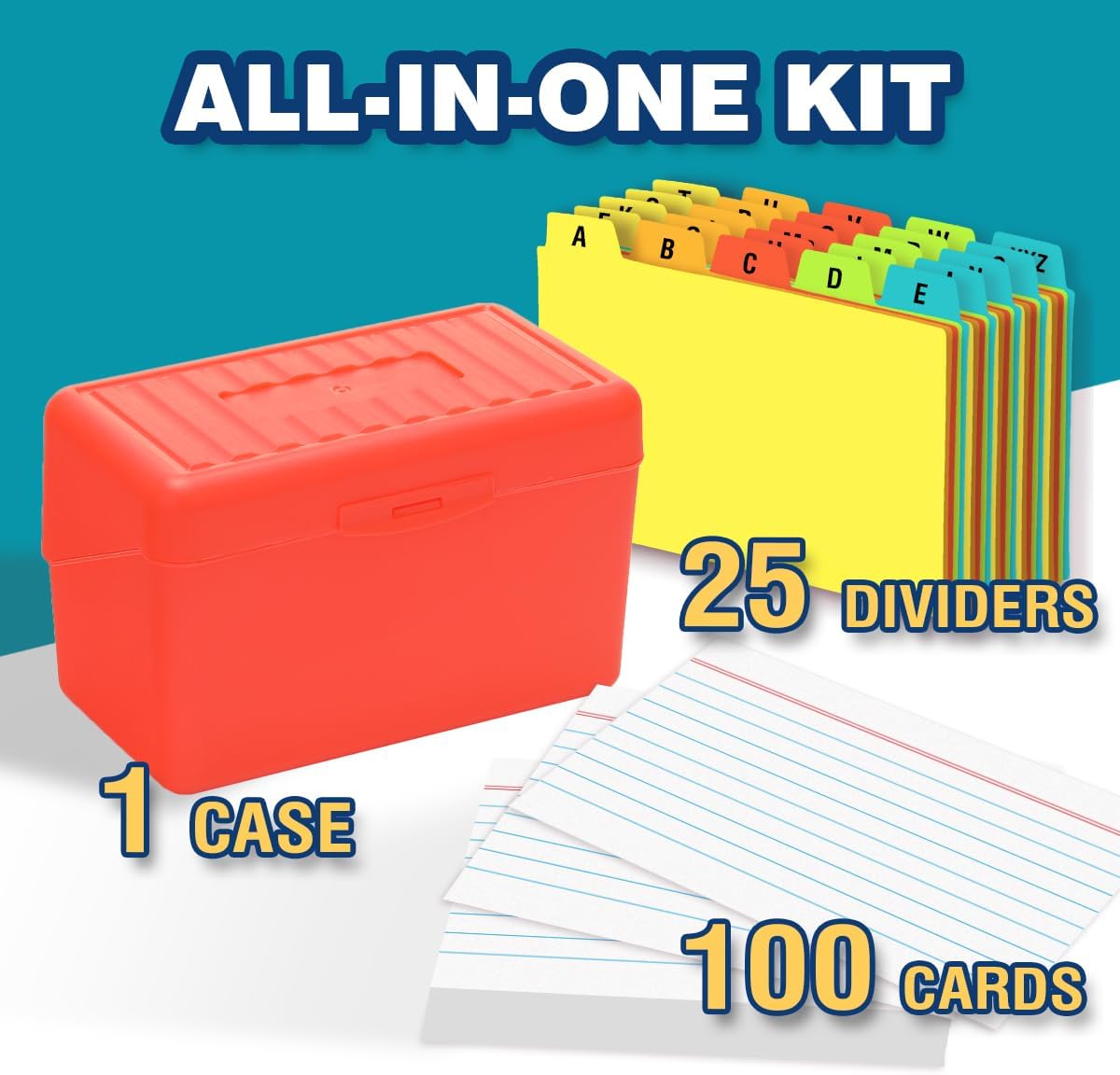 H4D 3x5 Index Card Holder with 100 Heavyweight Ruled Index Cards and 25 Plastic Dividers, Black
