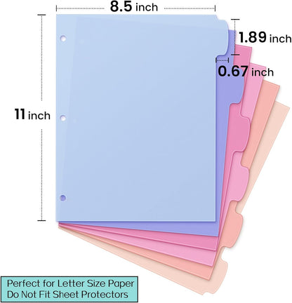 Sooez 6-Tab 3 Ring Binder dividers with tabs, Durable Plastic Write & Erase Tab Dividers for 3 Ring Binder, Aesthetic Cute Binder Dividers for Student, Teacher, Office, Home Organizers, 1 Sets