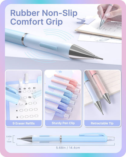 Four Candies Cute Mechanical Pencils 0.7mm, Pencil Set with 360PCS Lead Refills & Pastel Erasers, School Supplies with Case