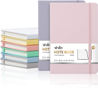 ViVin Lined Journal Notebooks for Work, 192 Pages, Medium 5.5 x 8.3 inch, College Ruled, A5 Hardcover Journaling Notebooks for Writing, 8 Pack Bulk,Black