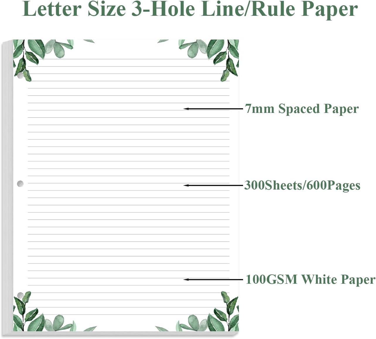 Stationery Lined Paper, Letter Size Unpunched Ruled Filler Paper, 100Sheets/200Pages Loose-Leaf Line, 100gsm, 8.5'' x 11'', Leaf
