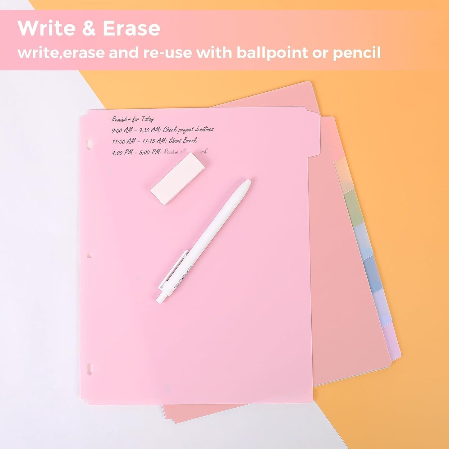 SKYDUE 8 Tab Durable Plastic Dividers, Big Tab Dividers for 3 Ring Binder, Letter Size,Write & Erase Binder Dividers with Tabs, with Sticker Labels, 1 Set, Aesthetic Pastels Binder Dividers