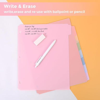 SKYDUE 8 Tab Durable Plastic Dividers, Big Tab Dividers for 3 Ring Binder, Letter Size,Write & Erase Binder Dividers with Tabs, with Sticker Labels, 1 Set, Aesthetic Pastels Binder Dividers