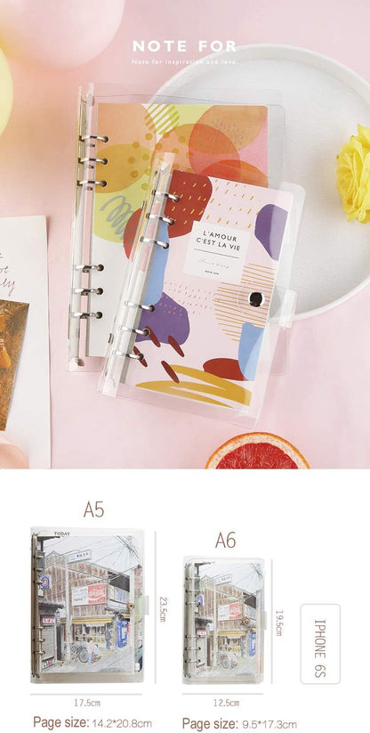 A6 A5 6-Holes Colorful PVC Cover Round Ring View Binder with Snap Button Closure File Folder for Loose Leaf Sheet Protectors Notebook Refill (Pink Daisy, A5 Mini Set) - Colors B