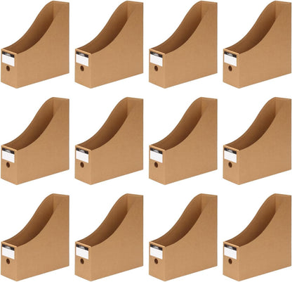 12 Pcs Cardboard Magazine File Holder Boxes with Labels, Magazine Holder Desk Organizer for Documents Storage, Foldable Folder Holder File Organizer Box Vertical File Folder Box for Desk