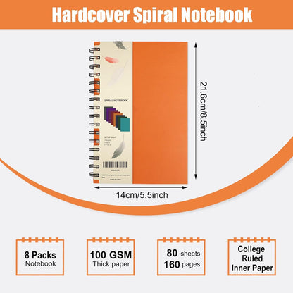 EOOUT 6pcs Hardcover Spiral Notebook, A5 Lined Spiral Journals 5.5x8.5in, 160 Pages Journal Notebook for Work, Office