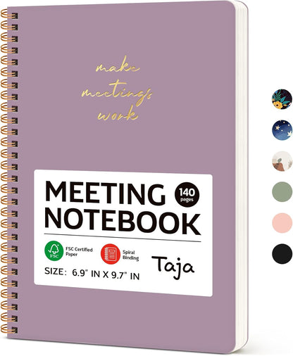Meeting Notebook for Work Organization - Work notebook with action items, Meeting Minutes Planner Notebook, Perfect Office Supplies for Men & Women - Pink
