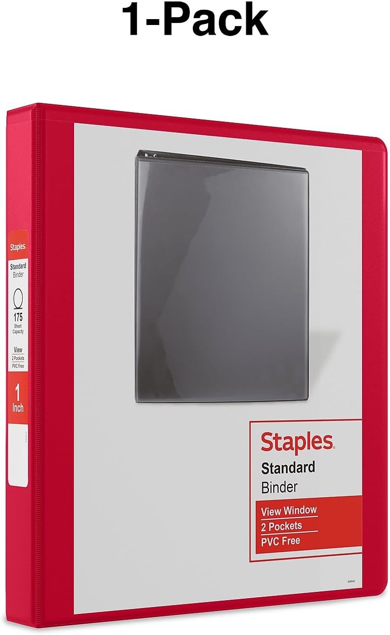Staples Standard 2-Inch 3-Ring View Binder, Holds Up to 450 Sheets, Orange, Durable Binder for Office & School