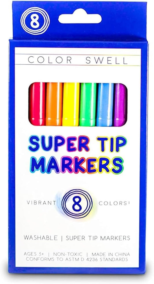 Color Swell Super Tip Markers 6 Boxes of 8 Washable Vibrant Colors (48 Total) Perfect Bulk Marker Pack for Kids, Parties, Classrooms
