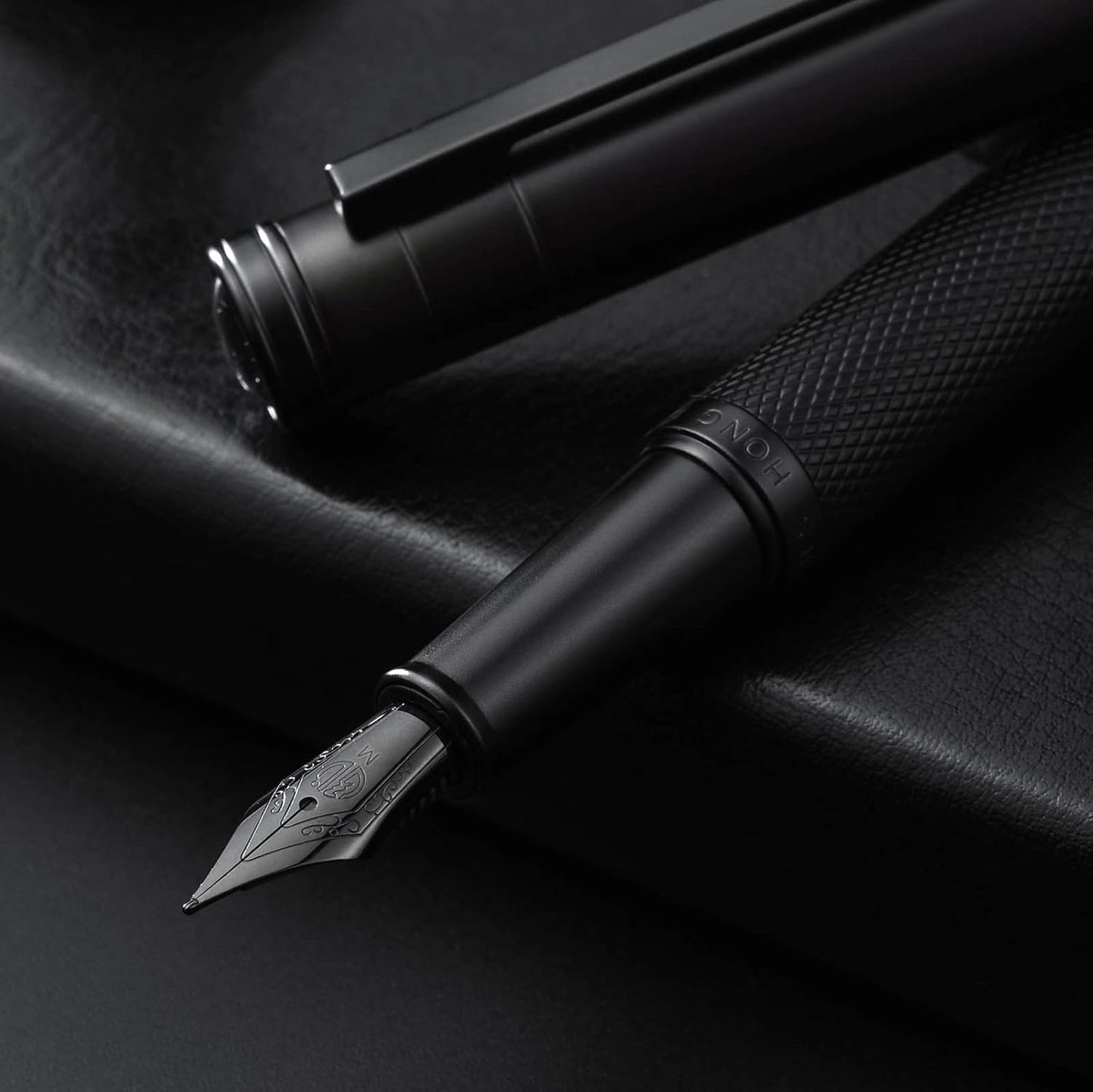 Hongdian Matte Black Forest Rollerball Pen with Schmidt Black Ink Refill, Classic Design with Metal Case for Business Signature