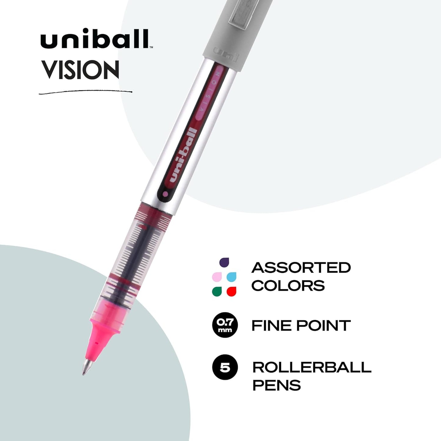 uni-ball Vision Stick Roller Ball Pens, Fine Point, Black Ink, Pack of 4