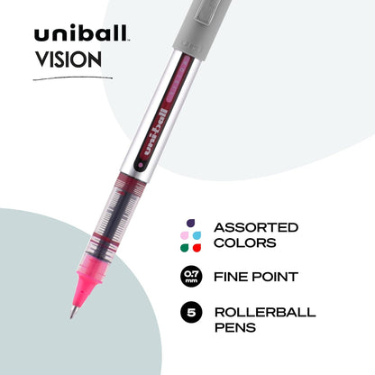 uni-ball Vision Stick Roller Ball Pens, Fine Point, Black Ink, Pack of 4