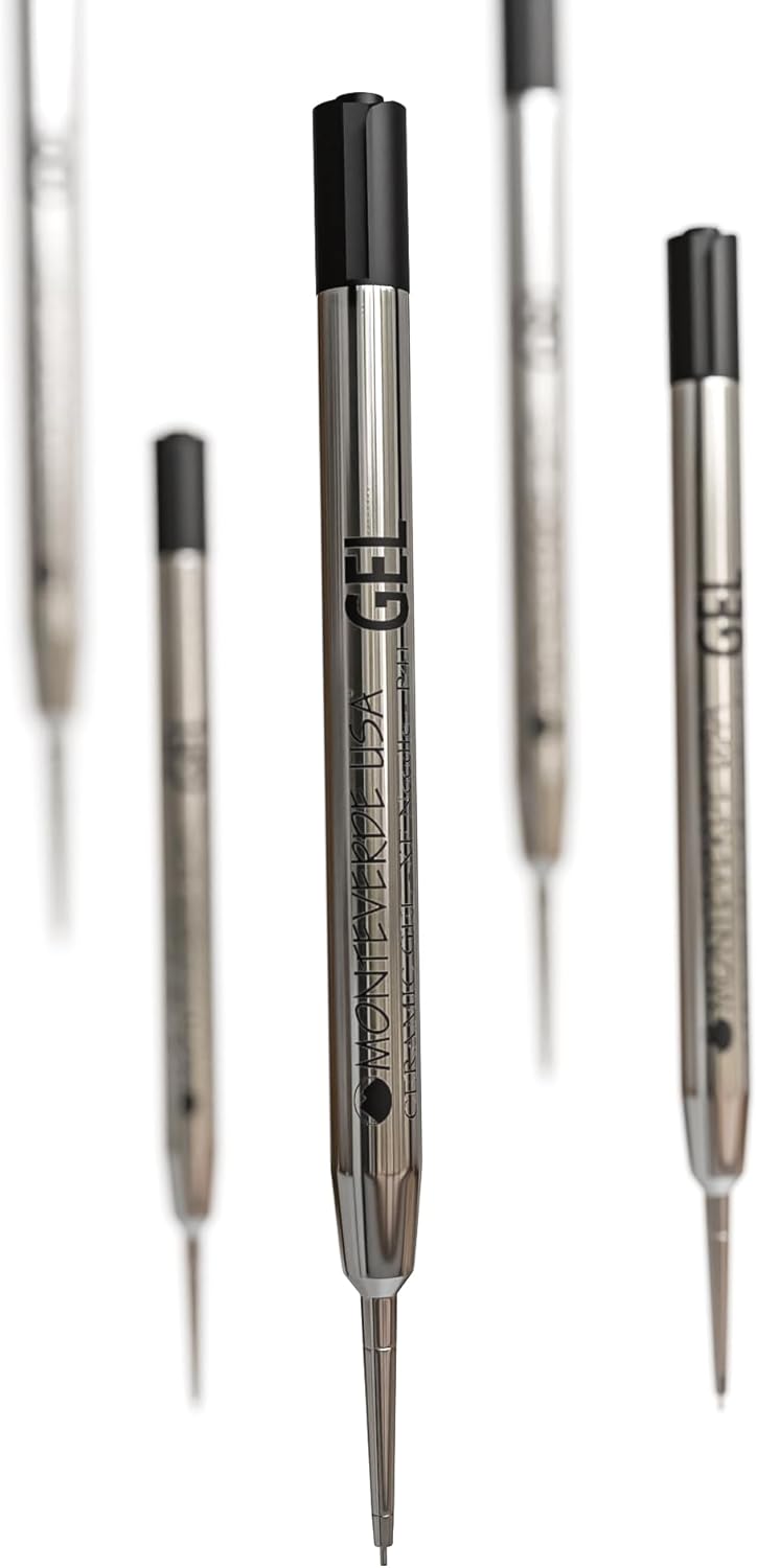 Monteverde Capless Gel Refills to Fit Parker-Style Ballpoint Pens, 0.5mm Extra Fine Needle Point, Black, 2-Pack, Smooth Writing Technology for Parker, Conklin, Schmidt, and More