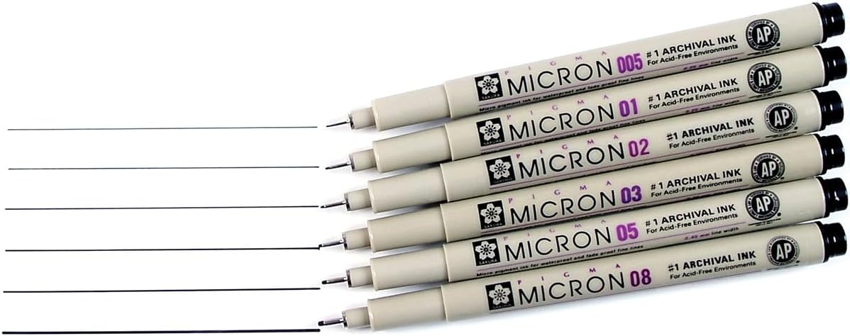 SAKURA Pigma Micron Fineliner Pens - Archival Black Ink Pens - Pens for Writing, Drawing, or Journaling - Assorted Point Sizes - 6 Pack