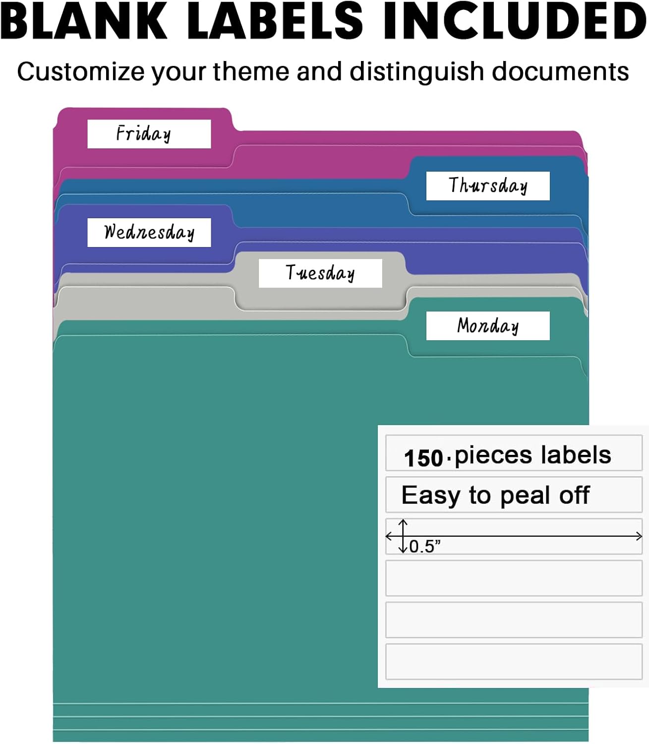 File Folder, RAZCC 150 Pack 1/3 Cut Tab File Folders Letter Size, Manila Folders, Folders with Tab, Great for Organizing and Easy File Storage
