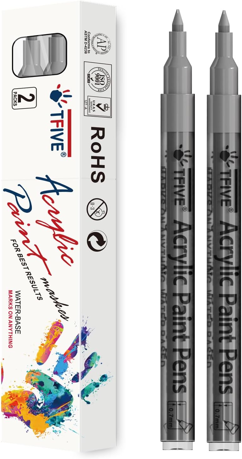 TFIVE White Paint Marker Paint Pens - 2 Pack Acrylic Permanent Marker, 0.7mm Extra Fine Tip Paint Pen for Art Projects, Drawing, Rock Painting, Ceramic, Glass, Wood, Plastic, Metal, Canvas DIY Crafts