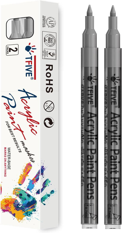 TFIVE White Paint Marker Paint Pens - 2 Pack Acrylic Permanent Marker, 0.7mm Extra Fine Tip Paint Pen for Art Projects, Drawing, Rock Painting, Ceramic, Glass, Wood, Plastic, Metal, Canvas DIY Crafts