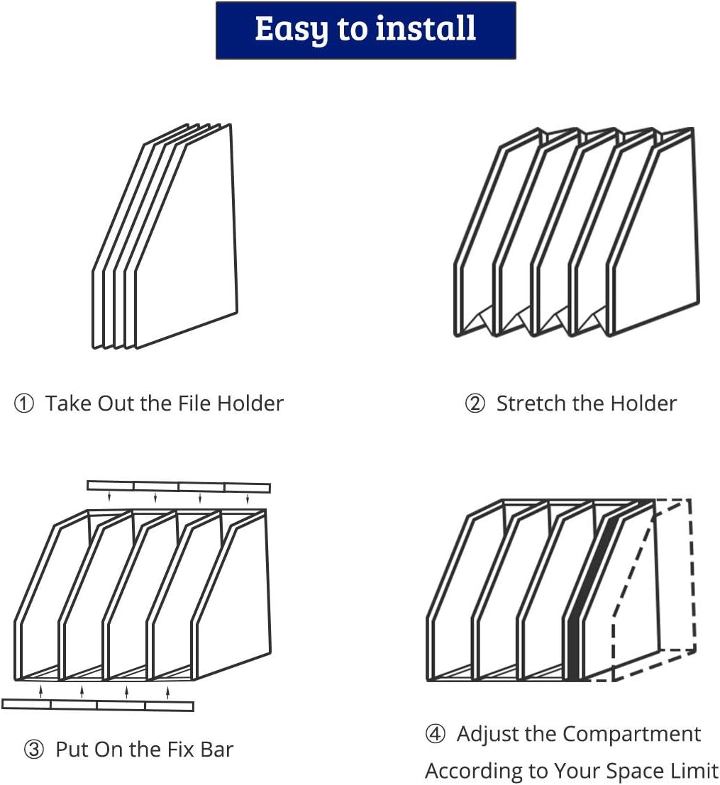 Lemical Magazine Holder 4 Vertical Compartments Collapsible Magazine File Holder Space Saving Rack Home Kitchen Desk Organizer No Need Assemble (Black)