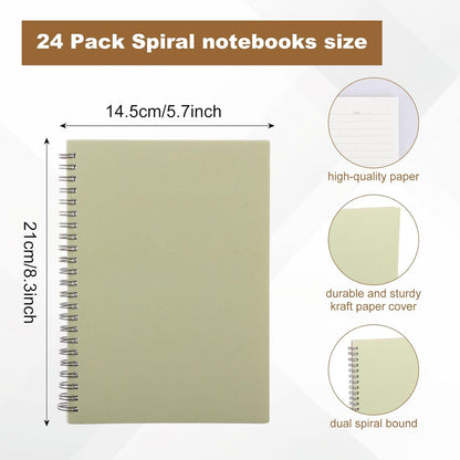 MIVIDE 24 Pack A5 Bulk Spiral Notebooks with Kraft Cover, 8.3 x 5.8 Inch 120 Pages Hardcover Spiral Lined Notebook Journal, Lined Travel Bulk Writing Notebook for School Office Supplies(Black, Kraft)