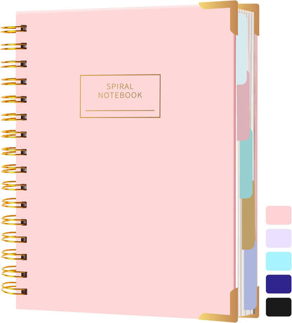Hardcover Spiral Notebook with Tabs 8"x10" Large Spiral Lined Journals for Women with Dividers 240 Pages College Ruled Composition Notebook 5 Subject Notebook for Work, Back to School, Gifts, Purple