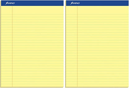Ampad Writing Pads, 8-1/2" x 11-3/4", Legal Rule, Canary Paper, 50 Sheets, 12 Pack (20-220)
