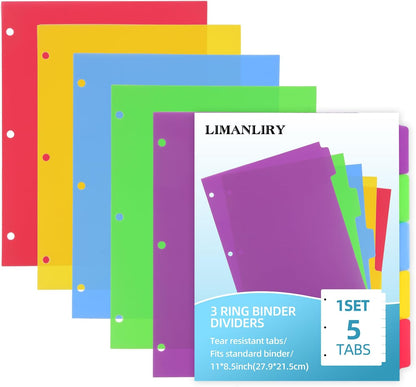 3 Set Plastic Binder Dividers with Tabs,Multicolor Index with 8-Tabs,Divider for 3 Ring Binder