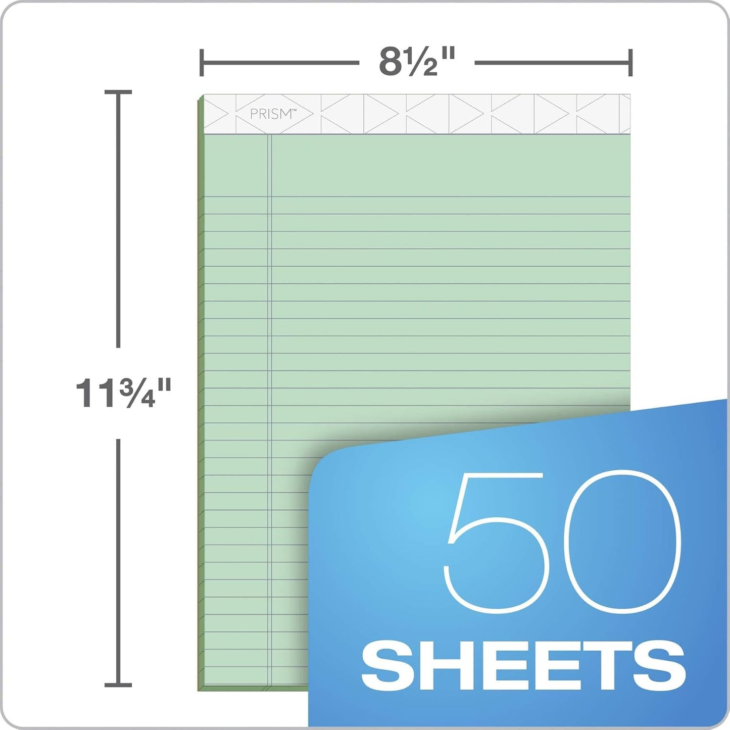Tops Prism Plus 100% Recycled Legal Pad, 8-1/2 x 11-3/4 Inches, Perforated, Green, Legal/Wide Rule, 50 Sheets per Writing Pad, 12 Pads per Pack (63190)