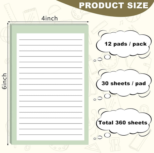 12 Pack Lined Sticky Notes, 4x6 in Post Sticky Notes with Lines, 6 Different Colour Sticky Note Pads for Office, School, Home Desks and More