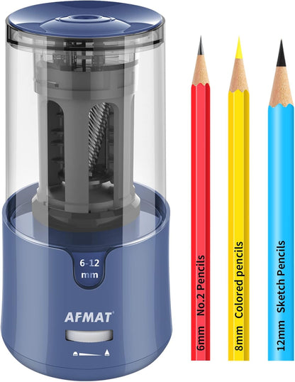 AFMAT Electric Pencil Sharpener, Auto Stop, Super Sharp & Fast, Electric Pencil Sharpener Plug in for 6-12mm No.2/Colored Pencils/Office/Home PS94
