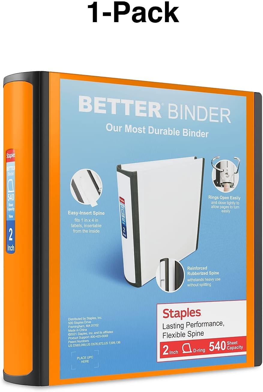 Staples Better Binder 2-Inch D-Ring View Binder, Reinforced Spine, Holds Up to 540 Sheets, Teal, for Office & School