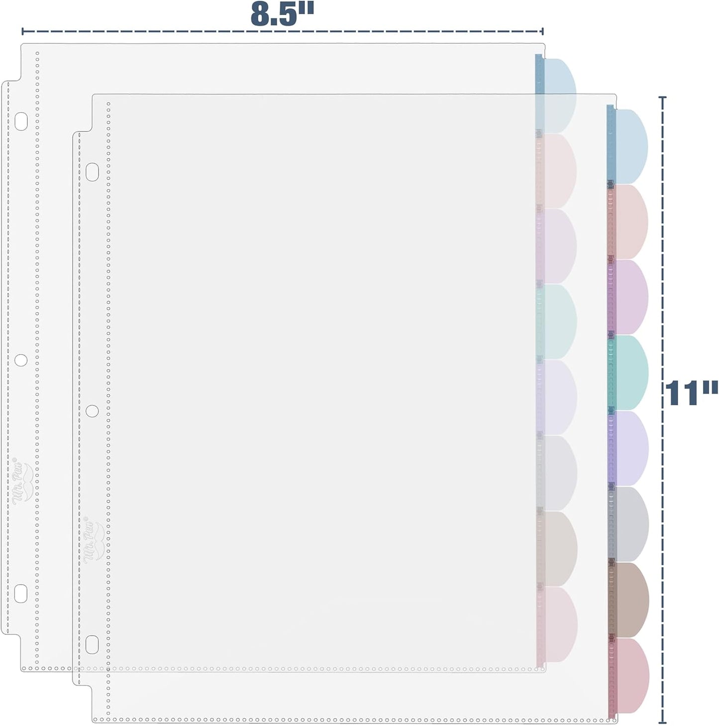 Mr. Pen- Clear Sheet Protectors with Tabs, 8.5x11 Inches, 8 Tabs, 2 Sets, Durable Clear Plastic Dividers for 3 Ring Binders, Insertable Index Page Divider with Multicolor Tabs