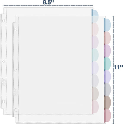 Mr. Pen- Clear Sheet Protectors with Tabs, 8.5x11 Inches, 8 Tabs, 2 Sets, Durable Clear Plastic Dividers for 3 Ring Binders, Insertable Index Page Divider with Multicolor Tabs