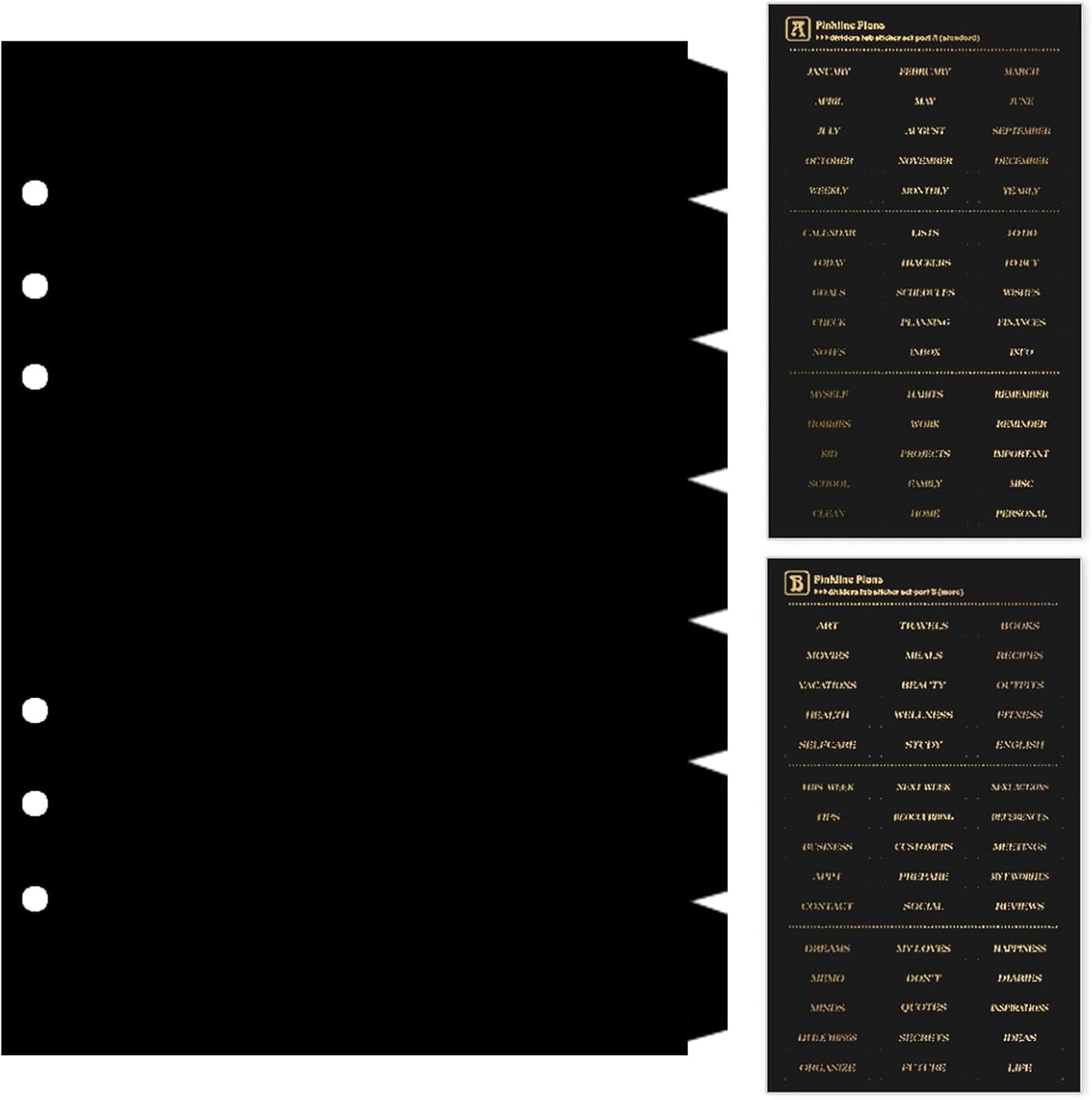 DY.2ten Black Binder Dividers for 6-Holes Ring Binder, 1/7 Cut Tabs, A5 Size, Sturdy Plastic Dividers with 7 Tabs for School Office Home, 2 Sets, 14 Dividers, 2 Tab Stickers.