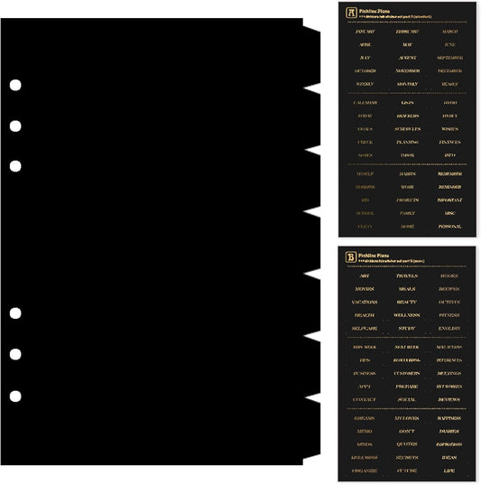 DY.2ten Black Binder Dividers for 6-Holes Ring Binder, 1/7 Cut Tabs, A5 Size, Sturdy Plastic Dividers with 7 Tabs for School Office Home, 2 Sets, 14 Dividers, 2 Tab Stickers.