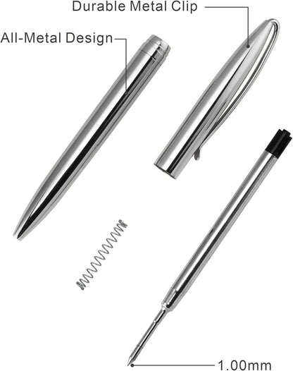 Cambond Slim Ballpoint Pens Bulk - Black Ink 1.0mm Medium Point Retractable Metal Pen for Police Uniform, Flight Attendant & Office, 10 Pack (Black Barrel)