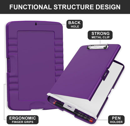 Plastic Clipboard with Storage, 8.5 x 11 Storage Organization Box Side-Opening, Heavy Duty Clip Board with Pen Holder and Paper Folder for Nurses, Teachers, Office & School Supply, Orange