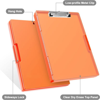 Piasoenc Clipboard with Storage, 8.5 x 11 Clip Boards with 2 Storage Case and A4 Paper Folder, Clear Dry Erase Top Panel, Heavy Duty Plastic, Folio & Side Opening, for Nurses, Teachers, Lawers,Black