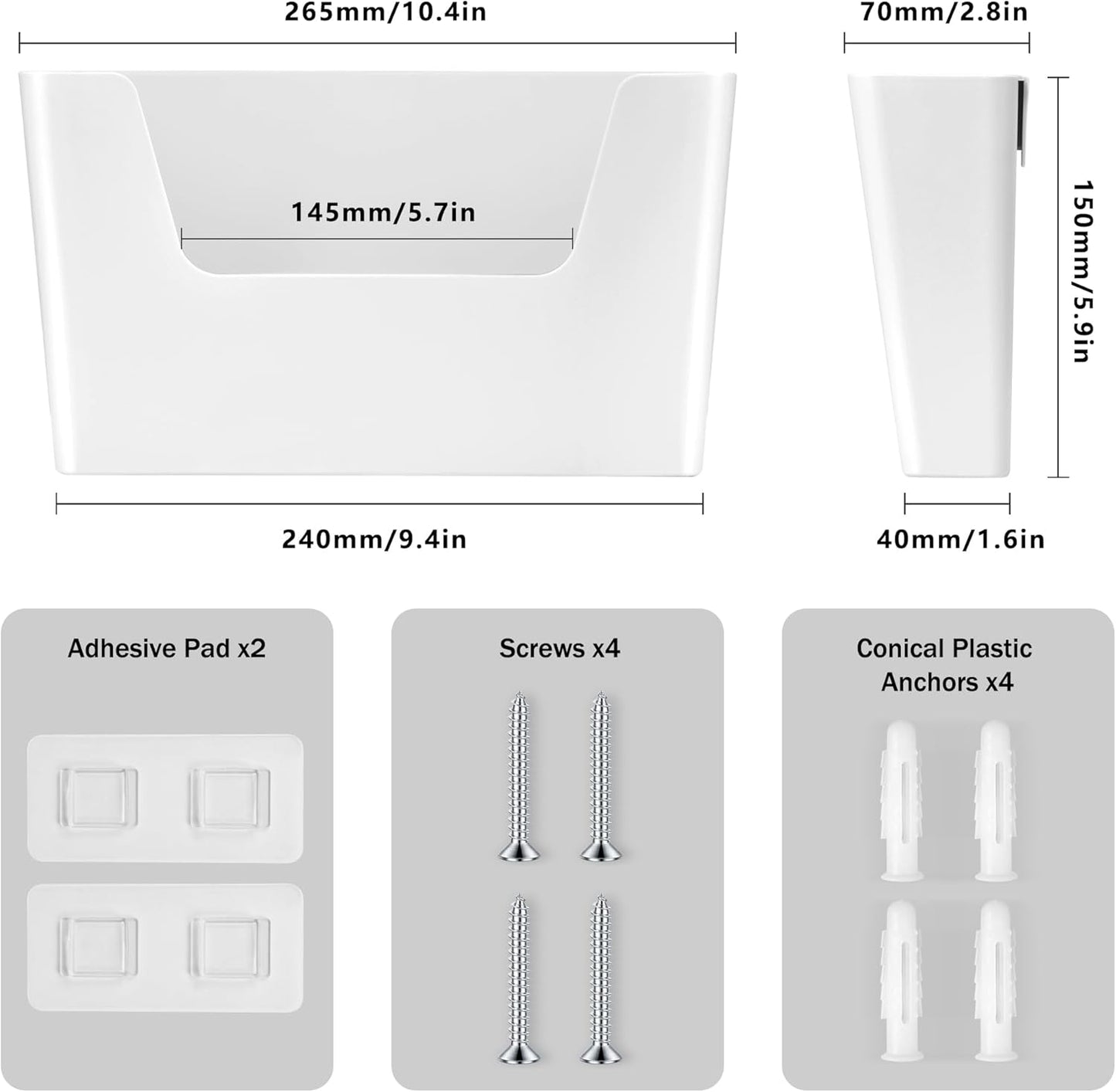 Jomola No Drilling Wall Mount File Holder - Office Wall Hanging Files & Magazines Organizer - Plastic Door Mount with Adhesive Pad, Gray (1 Count)