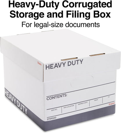 STAPLES Storage & Filing Box, Medium-Duty with Handles & Removeable Lid, Letter Size Documents, Stackable, 12-Pack, White/Gray