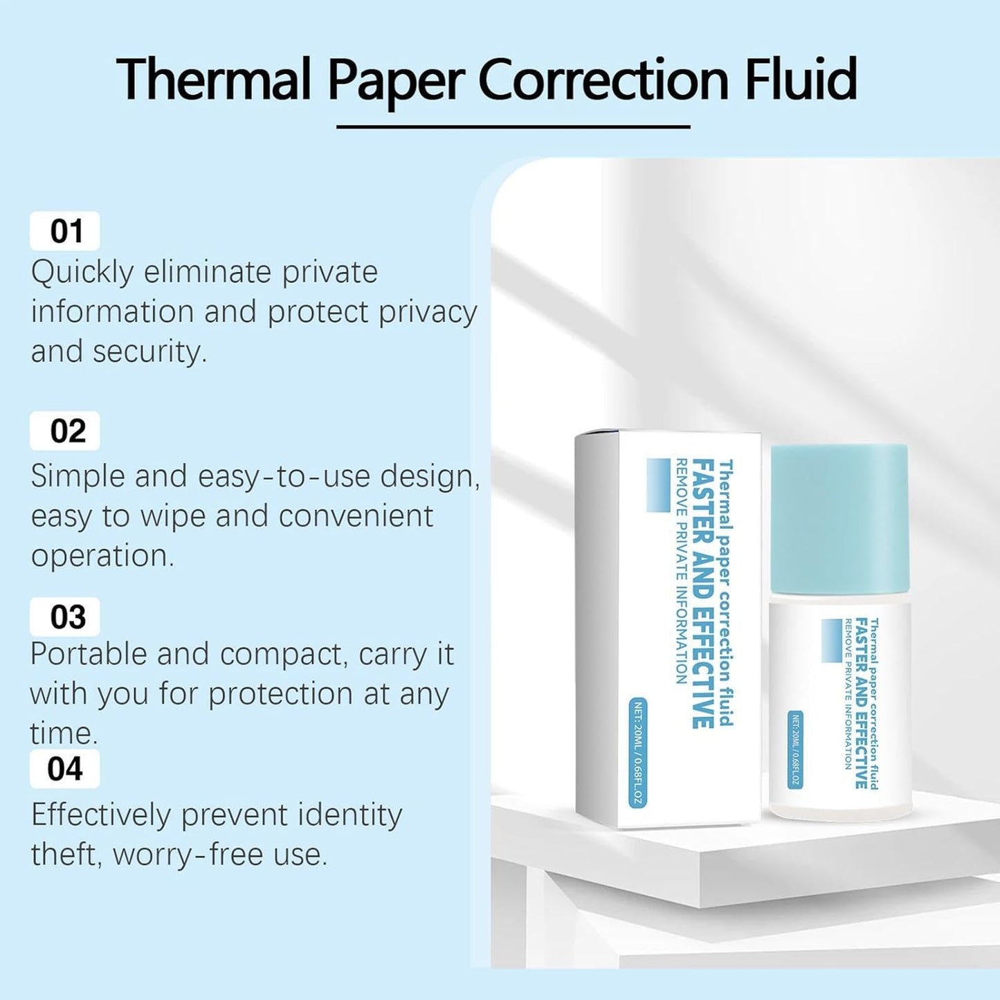 Thermal Paper Eraser - Quick Dry Correction Fluid | 20ml Anti Leakage Handmade Privacy Protection Solution & Thermal Sensitive Paper Restorer for Receipt Ticket Shipping and Document