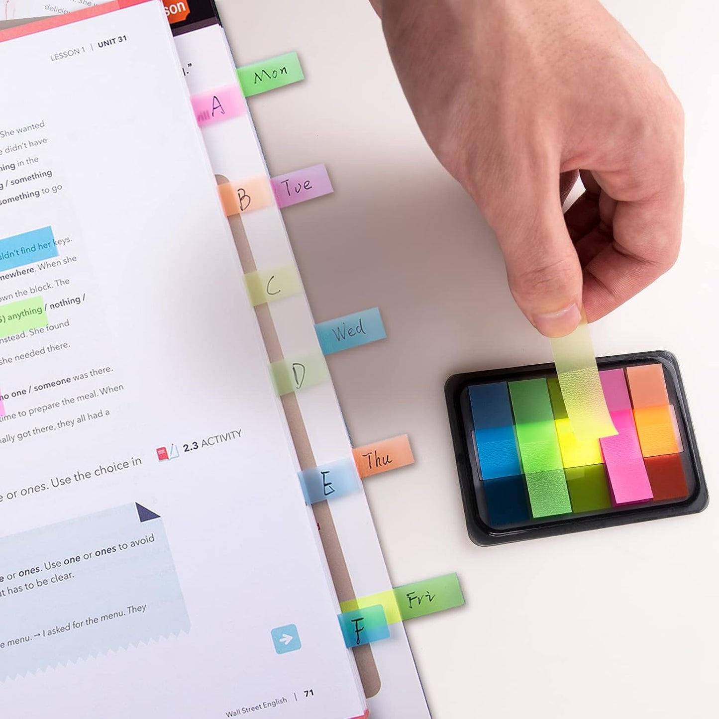 Golcellia Fluorescent Translucent Sticky Note Flags, 1200 Pcs Total, Pack of 10 Color Tabs, Arrow Index Tabs, Page Flag Markers