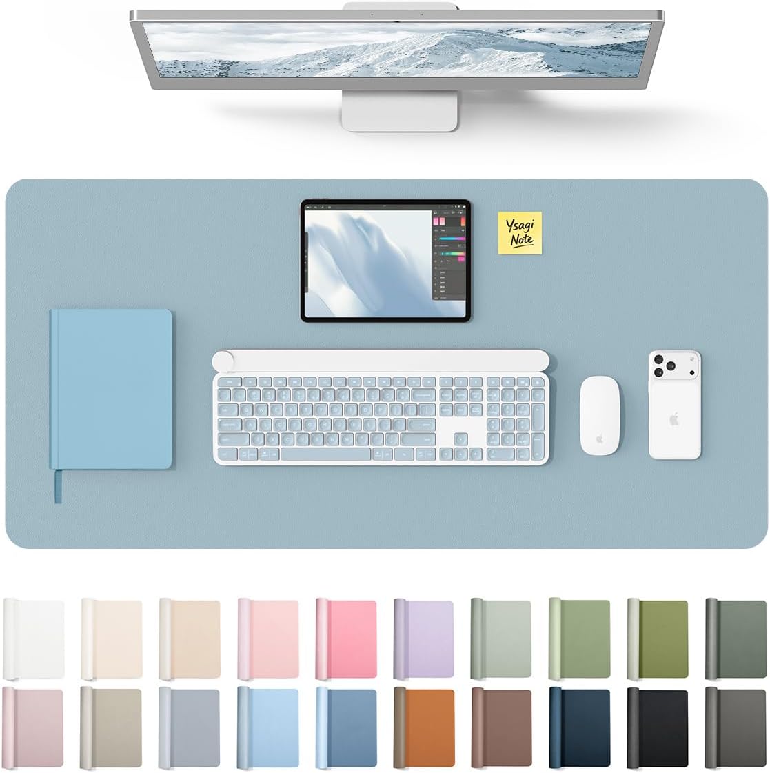 YSAGi Leather Desk Pad Protector, Office Desk Mat, Large Mouse Pad, Non-Slip PU Leather Desk Blotter, Waterproof Laptop Desk Writing Pad for Office and Home (23.6" x 13.8", Eggshell) - Colors B