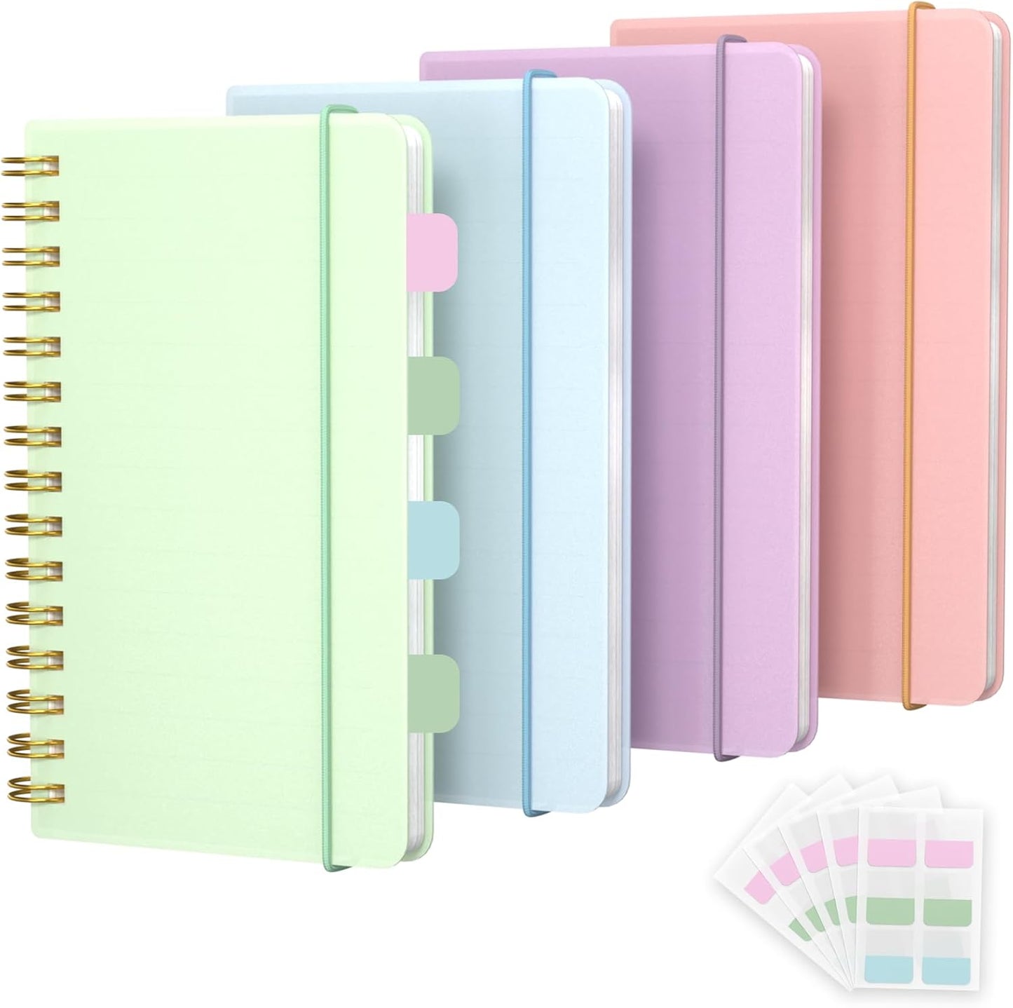4 Pack 5x7 Small Spiral Notebook, Hardcover Spiral Journal Notebook with Removable Dividers Tabs, Note Books for Note Taking, Work, School, Cute Notebooks with Strap 50 Sheet