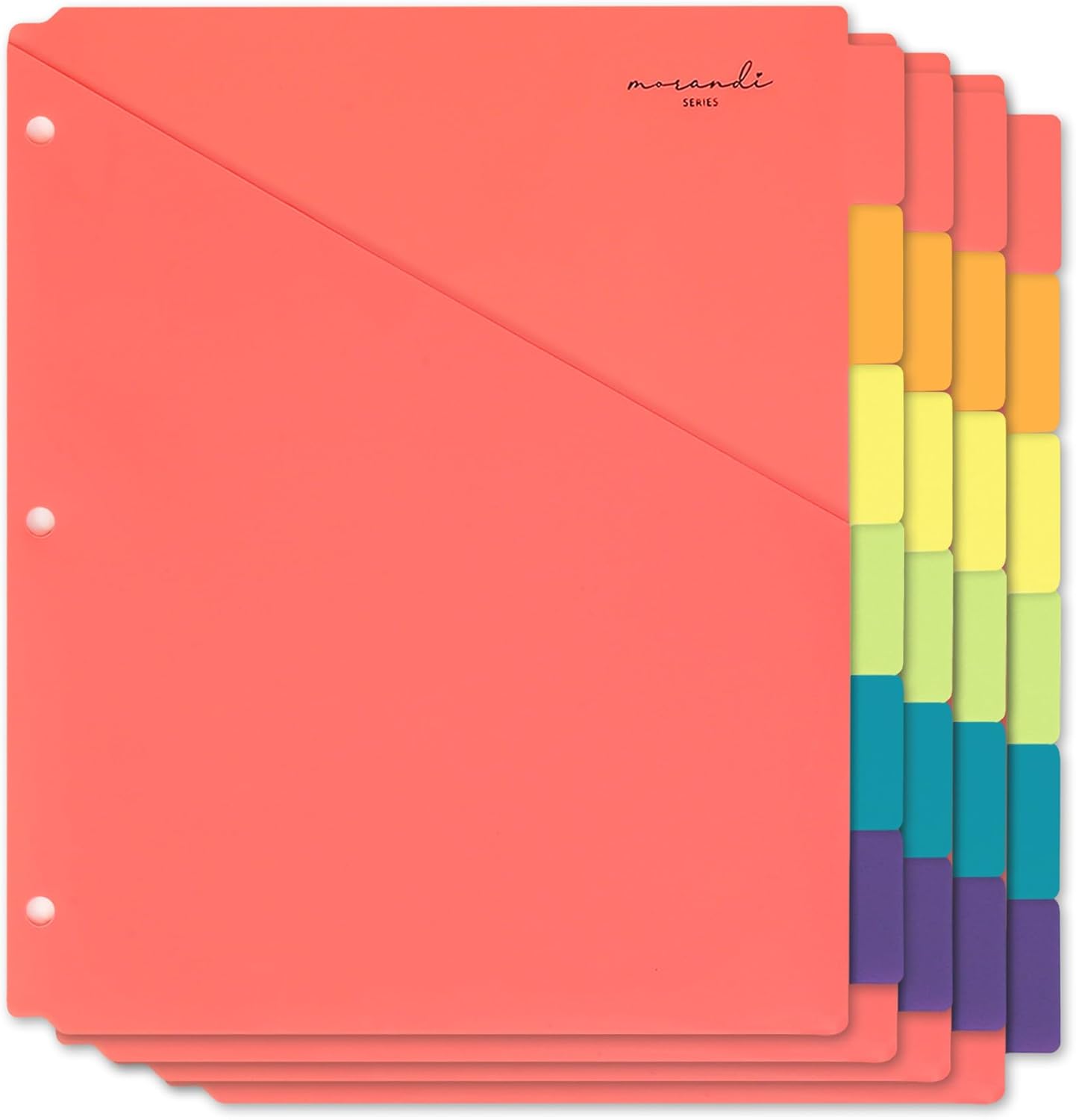 H4D 6-Tab Dividers for 3 Ring Binder, Plastic Dividers with Two Pockets, Letter Size, Pastel Colors, 1 Set