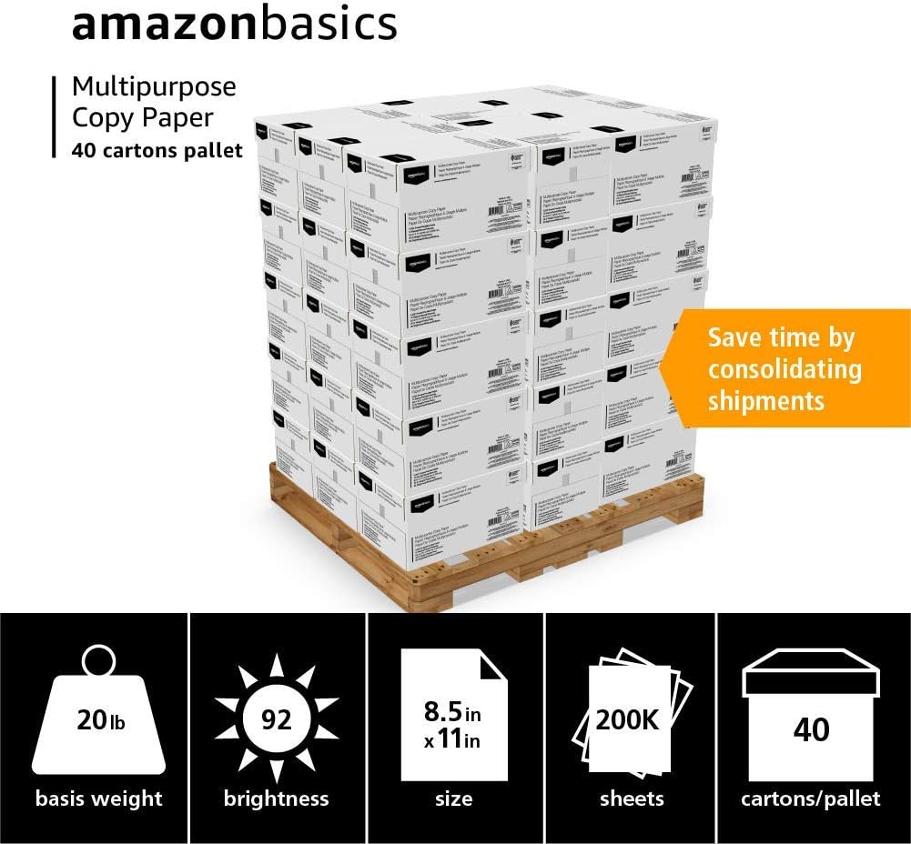 Amazon Basics Multipurpose Copy Printer Paper, 20 lb, 8.5 x 11 Inches, 10 Reams (5,000 Sheets), 92 Bright White