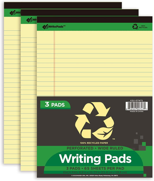 KAISA Legal Note pads 8.5 x 11，12pads 600 Sheets note pads office supplies Recycled Paper 8.5 x 11 Wide Ruled 50 sheets Premium Thick Paper Hard Back Notepads 8-1/2"x 11-3/4" Writing Tablet Canary For Office Supplies (Pack of 12)